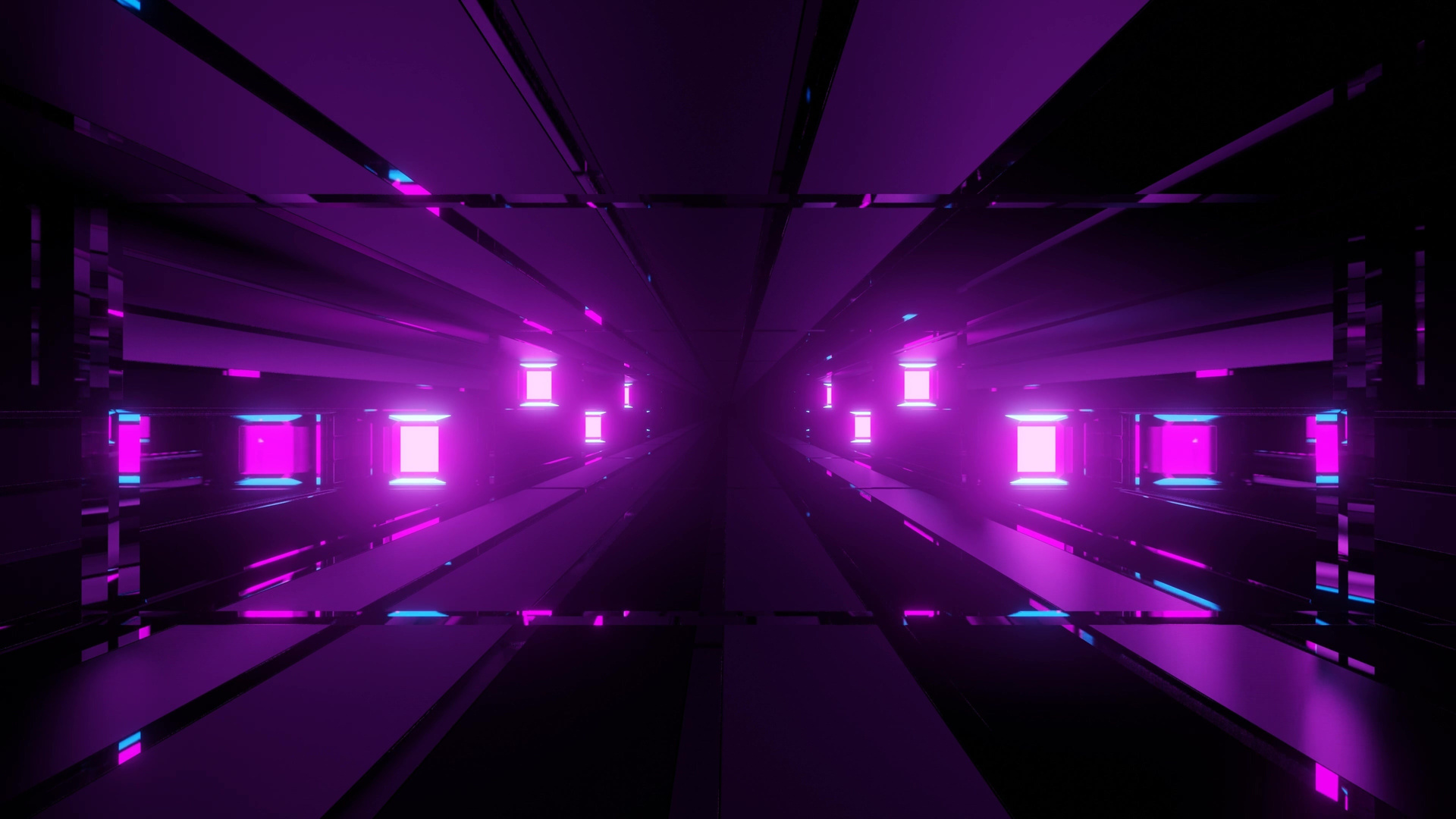 Neon Purple Lights in Dark Tunnel 3D Illustration